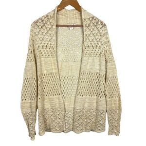 Coldwater Creek Open Knit Cardigan Sweater Sz M‎ Beachy Boho Long Sleeve Beige